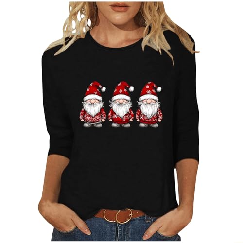 Weihnachtsbluse Damen Weihnachtsbaum Bedruckt Blusentop 3/4-Arm Pullover Elch Muster Bluseshirt Klassische Passform Bluse für Weihnachten Party Teenager Mädchen Oberteile Streetwear von Generic
