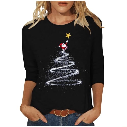 Weihnachtsbluse Damen Weihnachtsbaum Bedruckt Blusentop 3/4-Arm Pullover Elch Muster Bluseshirt Klassische Passform Bluse für Weihnachten Party Teenager Mädchen Oberteile Streetwear von Generic