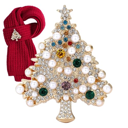 Weihnachtsbrosche – Anstecknadel Vintage Weihnachtsbaum Strass Perle – Accessoire Mode Dekorativer Schmuck für Jacke Mantel Pullover Schal | Kollegin Freundinnen Mutter Party Alltag von Generic