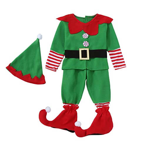 Weihnachtselff Kostüm Set Elfenkostümm für Kinder Erwachsene Jungens Mädchen Weihnachtswichtell Kostüm Kinder Mit Hut Gürtel Socken Elfenohrenn Familienfeste & Cosplay (C-B, 3-4 Years) von Generic