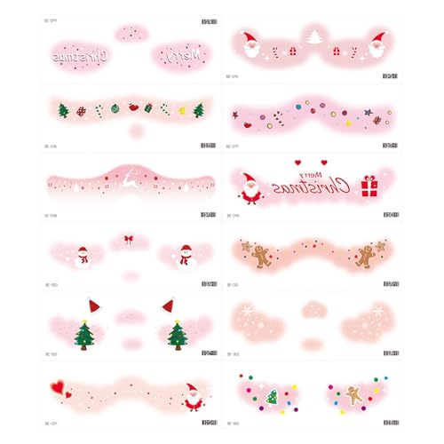 Weihnachtsgesichter, Make-up-Patches | Niedliche temporäre Make-up-Aufkleber, 12 x falsche Rouge-Sticker, wasserdichtes Dekorationszubehör, Liebesherz, Nie-Flocken-Elch von Generic