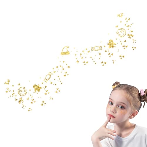 Weihnachtsgesichts-Glitzeraufkleber,Weihnachtsgesichtsaufkleber | Festival-Make-up-Weihnachtsaufkleber - Augen-Make-up-Aufkleber, wasserfeste Aufkleber, temporäre Aufkleber, goldene Gesichts-Make-up-K von Generic