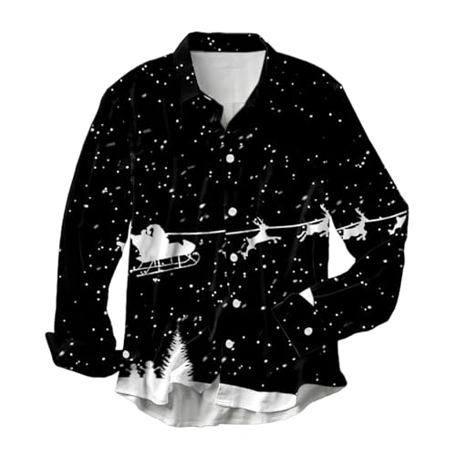 Weihnachtshemd Herren, Weihnachtshemd Herren Langarm Umlegekragen Button Down Herrenhemden Regular Fit Weihnachten Muster Weihnachts Hemd Outdoor Freizeithemden Langarmshirts Top von Generic