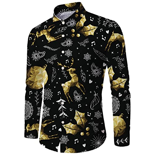 Weihnachtshemd Herren 3D Druck Weihnachtshemd Herren Freizeithemd mit Weihnachtsmotiv Hawaii-Print X-Mas Christmas Sweatshirt Hemd Lustige Slim Fit Hemden Männer Tops Weihnachten Shirt (Black-a, XXXL) von Generic