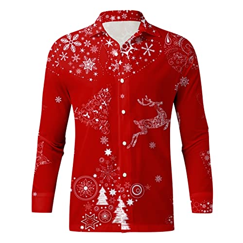 Weihnachtshemd Herren 3D Graphic Lustige Weihnachten Hawaii Hemd Freizeithemd Kostüm Christmas Shirt Festival Party Xmas Button Down Langarmshirts Männer Langarm Hemden Weihnachten Shirt von Generic