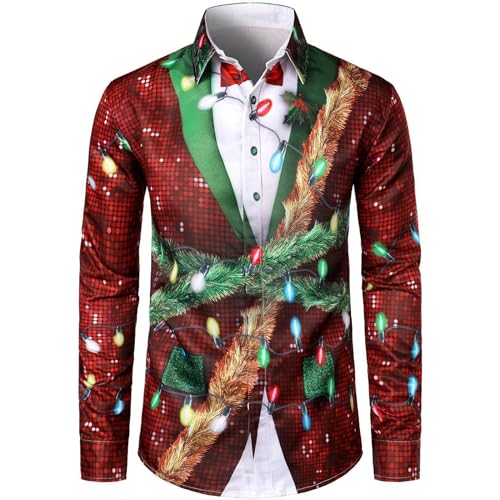 Weihnachtshemd Herren Langarm, Hemd Weihnachten Herren mit Lustige Weihnachtsmotive-Weihnachts Hemden Herren Slim Fit Stilvoll Button Down Weihnachtshemden Christmas Shirt Xmas Freizeithemd von Generic