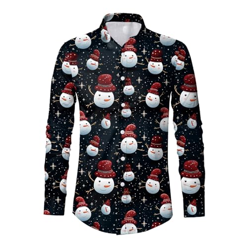 Weihnachtshemd Herren Lustig Weihnachten Hemd 3D Gedruckt Muster Langarmshirts Revers Langärmliger Christmas Shirts Männer Freizeithemd Slim Fit Winterhemden mit Knopfverschluss von Generic