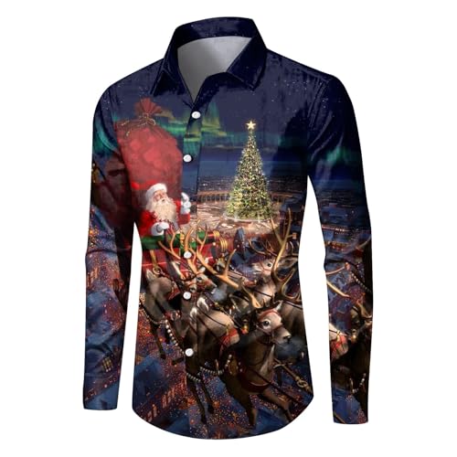 Weihnachtshemd Herren Weihnachtsshirt Herren Freizeithemden für Herren Langarmshirt Herren Weihnachtshemd Hemd Herren Weihnachten 3D Muster Weihnachtsfeier Weihnachtspulli Hemd Weihnachten Herren von Generic