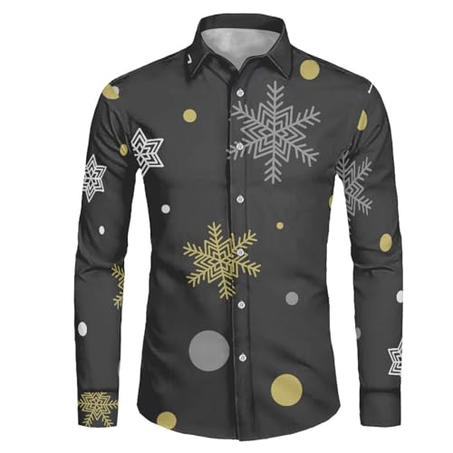 Weihnachtshemd für Herren 3D Druck Langarm Weihnachten Freizeithemd Knöpfbar Stehkragen Xmas Shirt Xmas Weihnachts Hemd Herren Herbst Winter Hemde Weihnachtsoutfit Grey 4XL von Generic