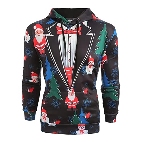 Weihnachtshoodie Herren Oversized Weihnachts Hoodie Lustig Weihnachtspullover Herren mit Kapuze Weihnachtssweater Weihnachtsbaum Schneemann Weihnachten Pullover Kapuzenpullover Sweater von Generic