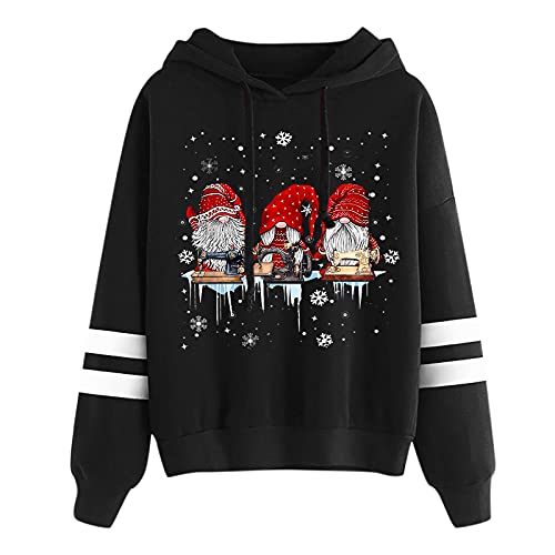 Weihnachtshoody Damen Merry Christmas Pullover Damen Weihnachten Sweatshirt Weihnachtspullover Frauen Langarmshirt Christmas Sweat Oberteile Top Weihnachts Pulli Frauen Lustiger (Z1-3-Black, S) von Generic