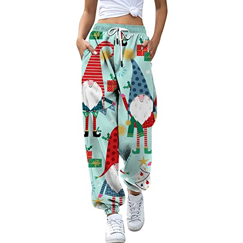 Weihnachtshose Damen, Weihnachten Jogginghose Damen High Waist Elastische Weihnachtsdruck Sporthose Lang Sweathose Kordelzug Traininghose Sweatpants Casual Festliche Hosen Warm Winterhose von Generic