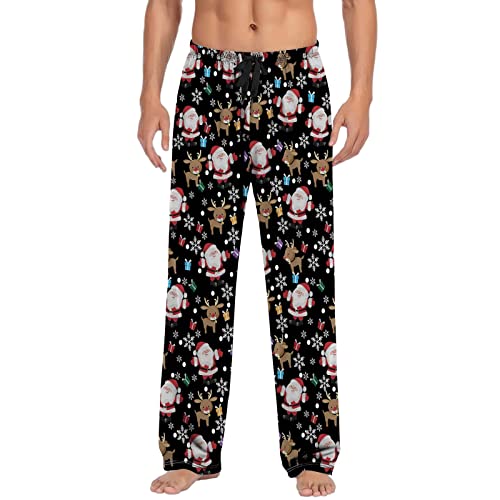 Weihnachtshose Herren - Pyjamahose Herren Lang Weihnachten Schlafanzughose Bequeme Schlafhose Weihnachts Pyjama Hose Männer Nachtwäsche Weihnachtsmotiv Freizeithose Pyjama Pants mit Kordelzug Taschen von Generic