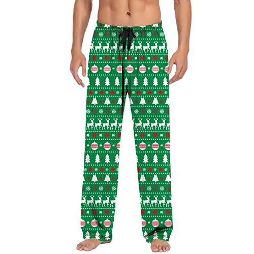 Weihnachtshose Herren - Pyjamahose Herren Lang Weihnachten Schlafanzughose Bequeme Schlafhose Weihnachts Pyjama Hose Männer Nachtwäsche Weihnachtsmotiv Freizeithose Pyjama Pants mit Kordelzug Taschen von Generic