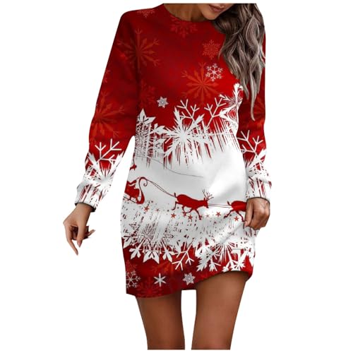 Weihnachtskleid Damen, Hippie Kleidung Damen Weihnachtskleid Cocktailkleid Weihnachtsbaum Rock Weiss Kleid Damen Winter Silvester Etuikleid Elegant Für Hochzeit Weihnachtskleidung (Rot,S) von Generic