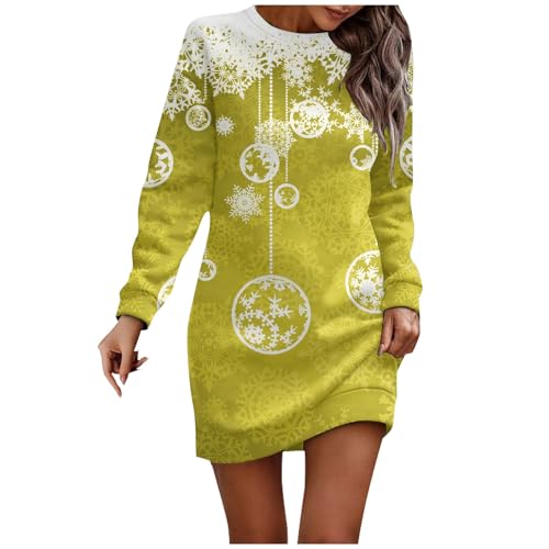 Weihnachtskleid Damen, Kleid Glitzer Rock Chrismas Schwarzes Damen Weihnachten Kleid Damen Kleider Elegant Festlich Für Weihnachtsfeier Hoodie Korsett Christmas Kleidung Gothic (Gelb,S) von Generic