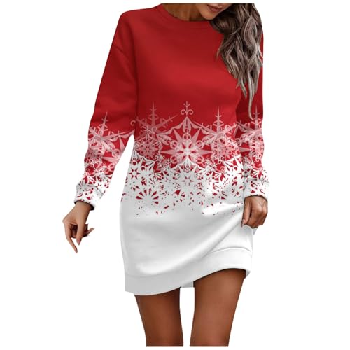 Weihnachtskleid Damen, Weihnachten Kleid Festliches Damen Longpullover Für Pulloverkleid Winter Weihnachtskleider Weihnachtskleid Sexy Festlich Weihnachtskostüm Midikleid Damen (Vermilion,XL) von Generic