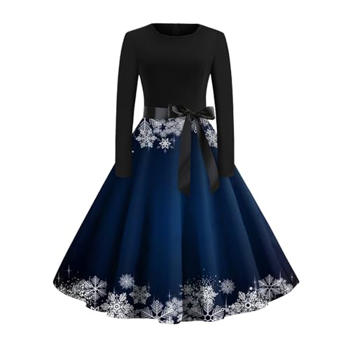 Weihnachtskleid Damen, Winterkleid Damen Silvester Kleid Kleider Festlich Vintage Weihnachtskleid Für Damen Langarm Mit Motiven Weihnachtskleid Partykleid Damen Silvester Kleider (Blau,XXL) von Generic