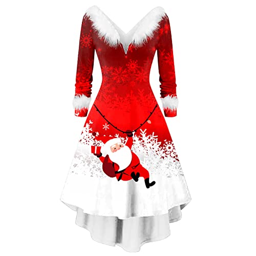 Weihnachtskleid Damen 2024 Elegante Winterkleid A-Linie Weihnachts Minikleid Vintage Hepburn Cocktailkleid Lustig Druck Partykleid von Generic