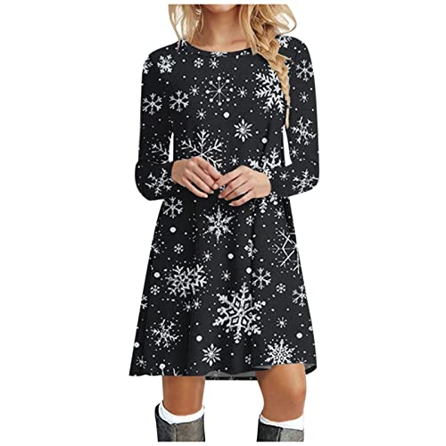 Weihnachtskleid Damen Langarm Pullover Kleid Herbst Winter Rundhals Minikleid Rentier Druck Weihnachten Kleider Elegant Weihnachtsfeier Blusenkleid Oberteile Freizeitkleid Kleid (13-Black, M) von Generic