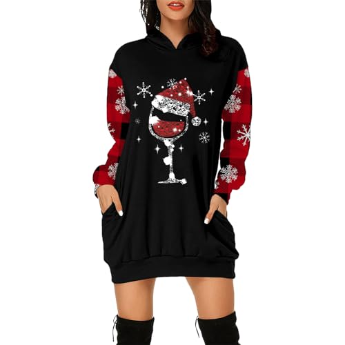 Weihnachtskleid Damen Langarm Pullover Kleid Winter Rundhals Minikleid Rentier Druck Weihnachten Kleider Elegant Oberteile Partykleid Weihnachts Weihnachtliche Kleidung Damen 2024 Hoodie Kleid von Generic