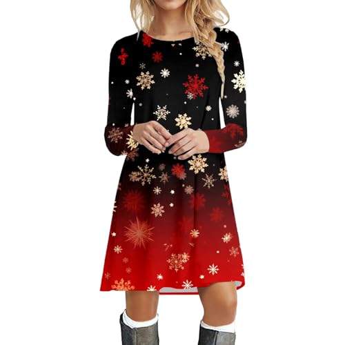 Weihnachtskleid Damen Langarm Pullover Kleid Winter Rundhals Minikleid Xmas Rentier Druck Weihnachten Kleider Elegant Lässig Weihnachtsfeier Blusenkleid Oberteile Freizeitkleid Kleid Weihnachtsfest von Generic