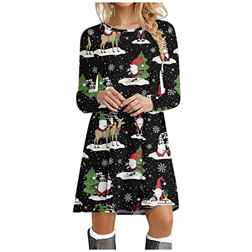 Weihnachtskleid Damen Langarm Pullover Kleid Winter Rundhals Minikleid Xmas Rentier Druck Weihnachten Kleider Elegant Lässig Weihnachtsfeier Blusenkleid Oberteile Freizeitkleid Kleid Weihnachtsfest von Generic