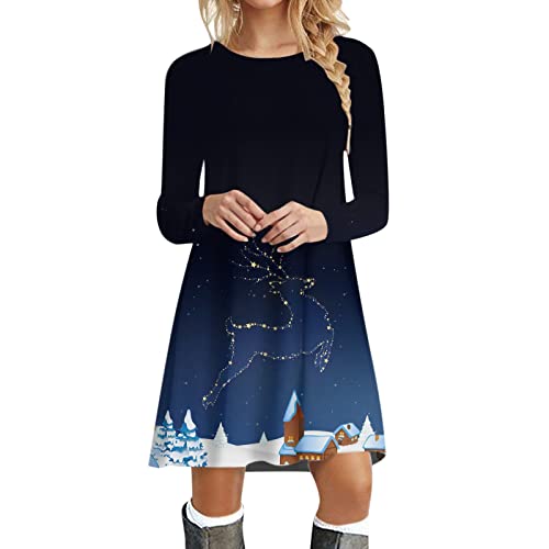 Weihnachtskleid Damen Langarm Pullover Kleid Winter Rundhals Minikleid Xmas Rentier Druck Weihnachten Kleider Elegant Lässig Weihnachtsfeier Blusenkleid Oberteile Freizeitkleid Kleid Weihnachtsfest von Generic
