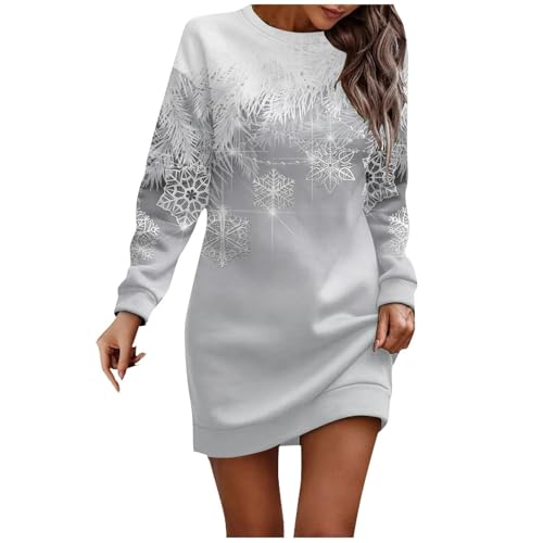 Weihnachtskleid Damen Langarm Rundhals Pullikleid Weihnachtskleid Langer Pulloverkleid Frauen Kleider Pullover Elegant Wickelkleid Schneeflocken Muster Bequem Für Winter Freizeit Partykleid 2024 von Generic