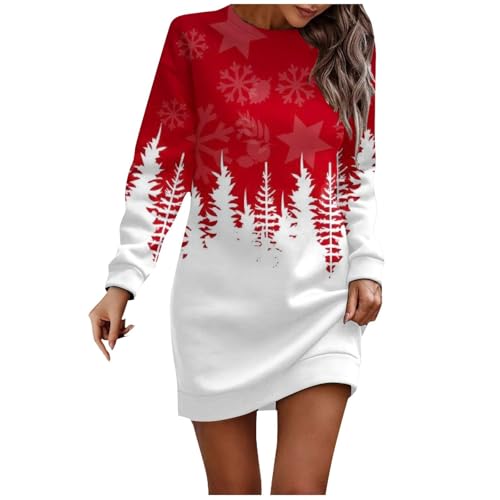 Weihnachtskleid Damen Langarm Rundhals Pullikleid Weihnachtskleid Langer Pulloverkleid Frauen Kleider Pullover Elegant Wickelkleid Schneeflocken Muster Bequem Für Winter Freizeit Partykleid 2024 von Generic