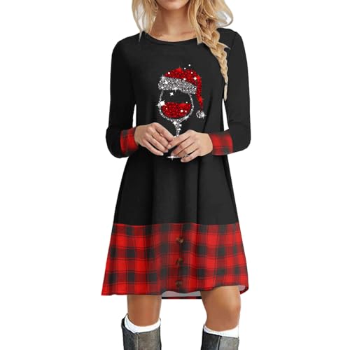 Weihnachtskleid Damen Lustig Weihnachtsmotiv Pulloverkleid Herbst Winter Langarm Minikleid Rentier Druck Rundhals Kleid Elegant Weihnachtsfeier Kleider Oberteile Xmas Pulli Top von Generic