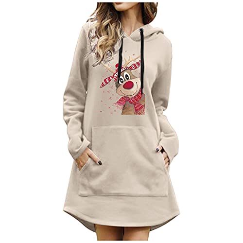 Weihnachtskleid Damen Ohne Kapuze Hoodie Kleid Herbst Winter Pullover Shirtkleid Hemdkleid Sweatshirtkleid Mit Taschen Baggy Tunika Kleiderfür Weihnachtsfeier von Generic