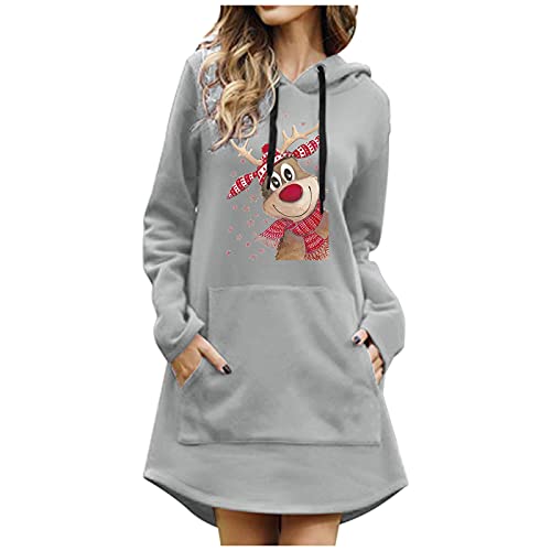 Weihnachtskleid Damen Ohne Kapuze Hoodie Kleid Herbst Winter Pullover Shirtkleid Hemdkleid Sweatshirtkleid Mit Taschen Baggy Tunika Kleiderfür Weihnachtsfeier von Generic