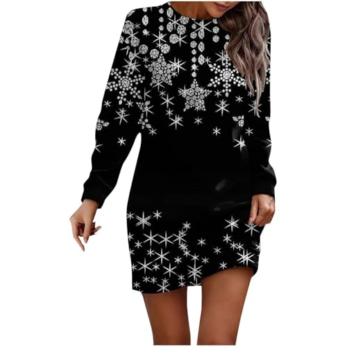 Weihnachtskleid Damen Pulloverkleid,Kleid Weihnachten Damen,Weihnachts Strickkleid Rundhals|Weihnachtskleider Women mit Rot Weinglas Muster Minikleid Große Größen Weihnachtskleidung Knielang von Generic