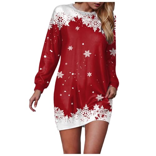 Weihnachtskleid Damen Pulloverkleid Weihnachts Strickkleid Rundhals Weihnachtskleider Damen mit Weihnachtsmotiv Muster Minikleid Große Größen Weihnachtskleidung Knielang für Weihnachtskostüme von Generic