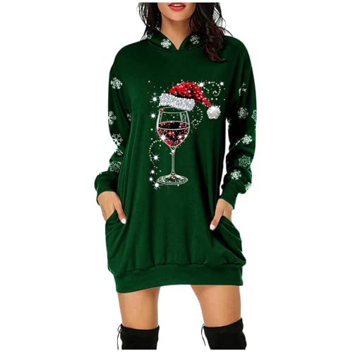 Weihnachtskleid Damen Weihnachten Hoodie Kleid Lang Kapuzenpullover Pullover mit Print Freizeit Weihnachtskleider Weihnachts Kapuzenpullis Hoodies für Weihnachten Kostüm von Generic