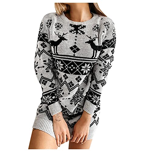 Weihnachtskleid Damen Weihnachten Pulloverkleid Rentier Druck Strickkleid Sexy Rundhals Pullikleid Langarm Sweatshirts Slim Fit Wickelrock Weihnachtsthema Partykleid Dresses von Generic