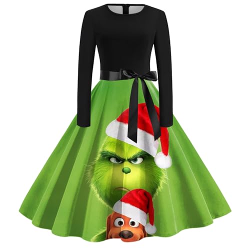 Weihnachtskleid Mädchen Grinch Kostüm Langarm Cocktailparty Vintage Maxikleider A Linie Vintage Partykleid Weihnachtlich Bedruckt Cocktailkleid Festliche Kleider Für Frauen von Generic