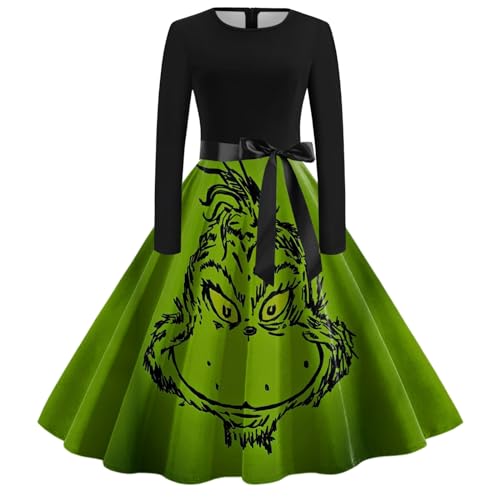 Weihnachtskleider Damen Elegant Langarm Vintage Weihnachtskleider für Damen Etuikleid Damen Kleid Kleider Frauen Blusenkleid Christmas Dresses Mädchen Grinch Festlich Festival Große Größe von Generic