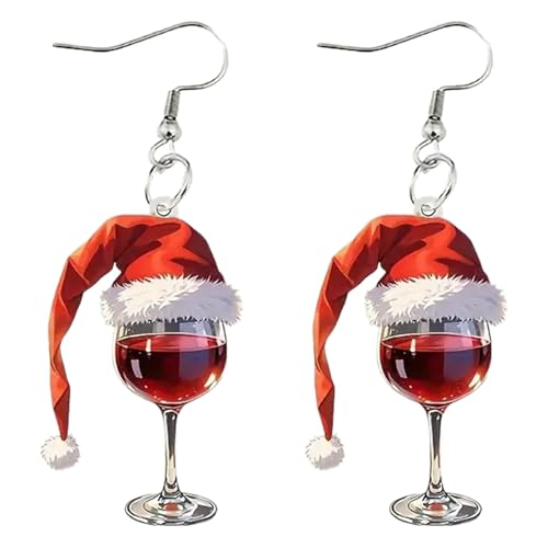 Weihnachtsohrringe Damen Ohrringe Weihnachten Acryl Rot Weinglas Weihnachts Ohrringe Weihnachtsschmuck Acryl-Tropfen-Ohrringe Urlaubsschmuck Geschenke für die Weihnachtsfeier Damen Geschenke von Generic