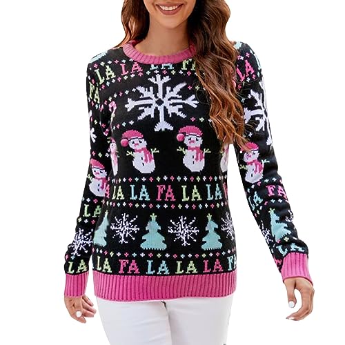 Weihnachtspulli Damen Lustig Weihnachtspullover Große Größen Strickpullover Damen Weihnachten Langarm Weihnachtsmotiv Elch Grün Pullover Pulli Christmas Weihnachts Sweatshirt T-Shirt von Generic
