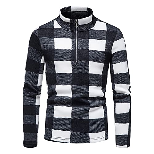 Weihnachtspulli Herren Kapuzenpullover Für Herren Männer Pullover Cardigan Kariert Langarm Troyer mit Reißverschluss Warm Strickpullover mit Stehkragen Outdoor Pulli Männer Sweater von Generic