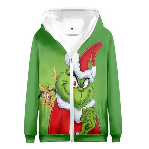 Weihnachtspulli Pullover Lustig Casuals Kapuzenjacke Herren Weihnachtspullover Kapuzenpullover Teenager Weihnachts Hoodies Xmas Pulli Shirt Herbst Freizeit Kapuzenpulli Grün 3XL von Generic