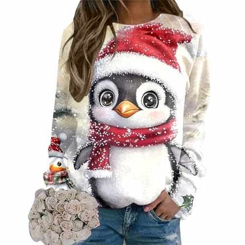 Weihnachtspullover Damen, Weihnachtsshirt Damen Elegant Langarmshirt Rundhals Pulli Ohne Kapuze Weihnachten Pinguin Weihnachts Sweatshirt Sweater Jumper Weihnachtspullis Lustig Winterpullover von Generic