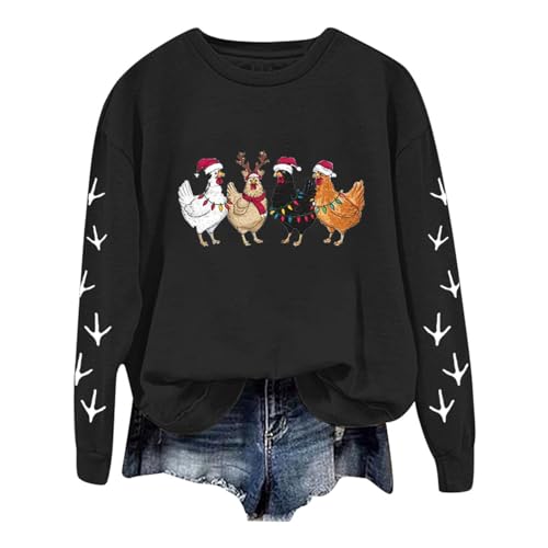 Weihnachtspullover Damen,Weihnachtshühner Weihnachtsmann Bauernhof Hühner Tiere Pyjama Sweatshirt von Generic