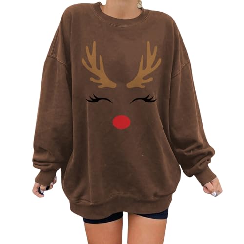 Weihnachtspullover Damen 3D Drucken Pullover Sweater Rundhals Langarm Weihnachten Pullover Herbst Winter Sweatshirt Pulli Tops Rentiermuster Weihnachtspulli Teenager Mädchen von Generic