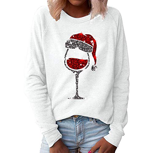 Weihnachtspullover Damen Baumwolle - Weihnachtsbluse Damen Langarm Große Größen Langarmshirt Frauen Xmas T-Shirt mit Weihnachtsmotiv Christmas Oberteile Tops Teenager Mädchen Weihnachtsoutfit von Generic