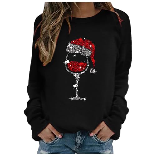 Weihnachtspullover Damen Elegant Weihnachten Rundhals Langarm Sweatshirt Shirts Damen Weihnachts Pullover Christmas Sweat Oberteile Tops für Frauen Teenager Mädchen von Generic