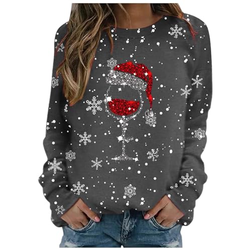 Weihnachtspullover Damen Elegant Weihnachten Rundhals Langarm Sweatshirt Shirts Damen Weihnachts Pullover Christmas Sweat Oberteile Tops für Frauen Teenager Mädchen von Generic