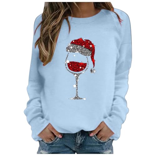 Weihnachtspullover Damen Elegant Weihnachten Rundhals Langarm Sweatshirt Shirts Damen Weihnachts Pullover Christmas Sweat Oberteile Tops für Frauen Teenager Mädchen von Generic